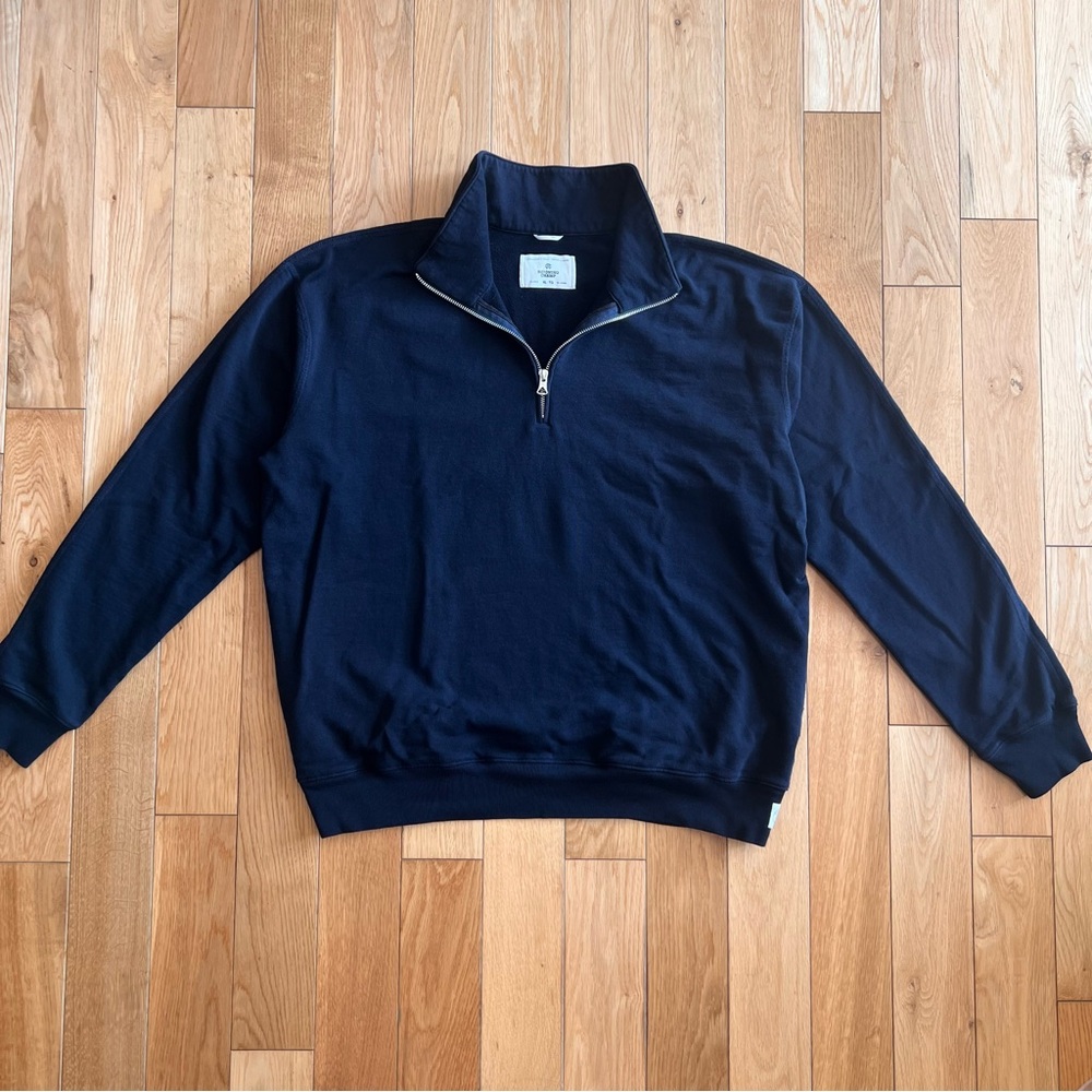 Reigning Champ Mens Quarterzip Sweater Pullover Navy Blue 100% Cotton Size XL